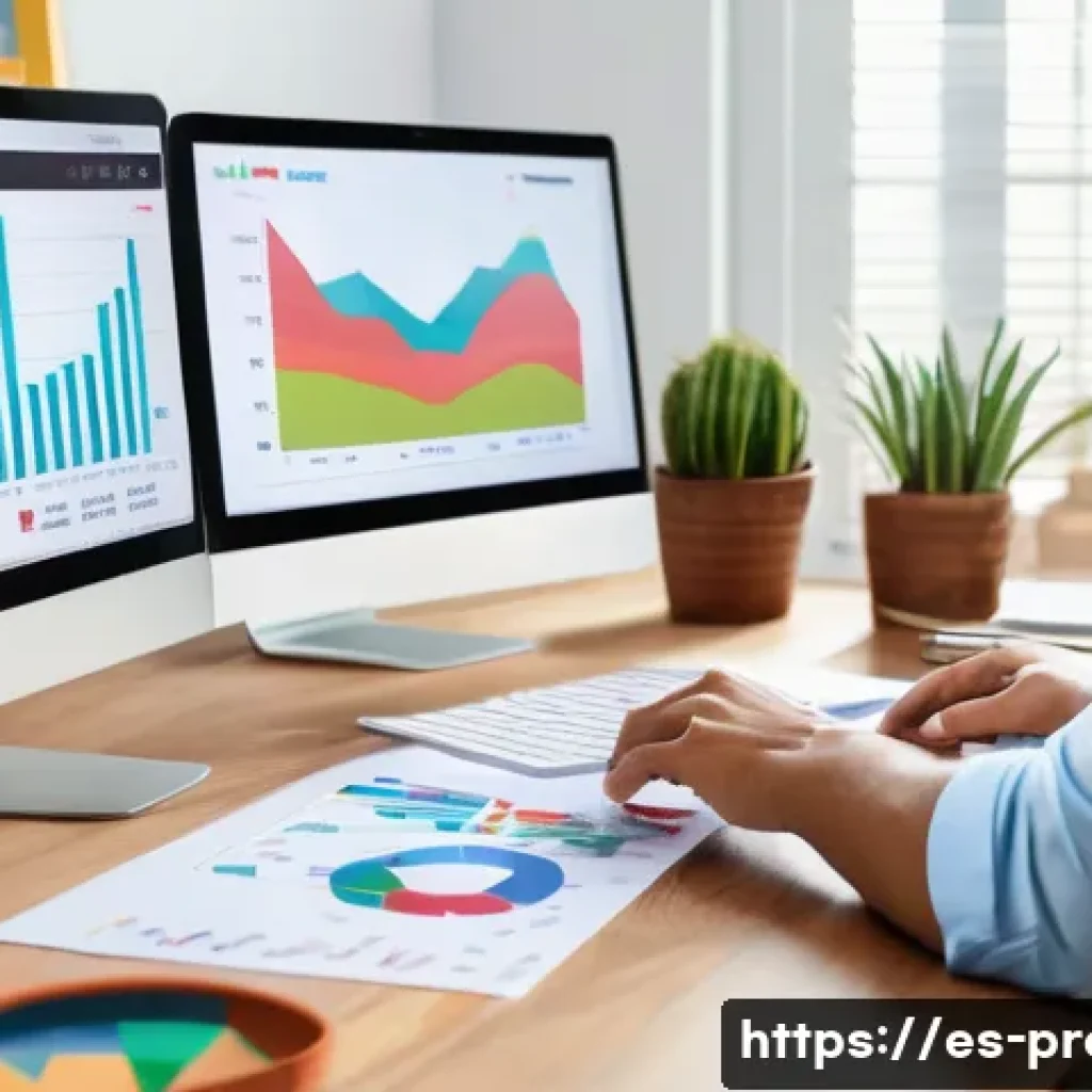 CPS 마케팅 운영법 - A vibrant digital marketing workspace featuring a Hispanic professional analyzing CPS campaign data ...