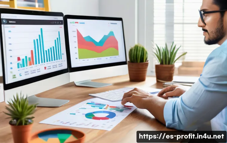 CPS 마케팅 운영법 - A vibrant digital marketing workspace featuring a Hispanic professional analyzing CPS campaign data ...