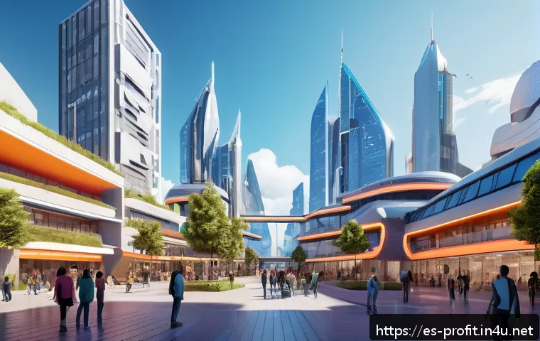 가상 부동산 투자 - A futuristic digital cityscape representing a virtual real estate marketplace with diverse modern bu...