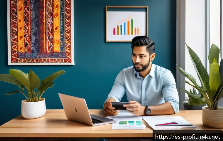 디지털 자산 수익화 - A modern digital workspace showcasing a content creator optimizing multiple platforms for income gro...