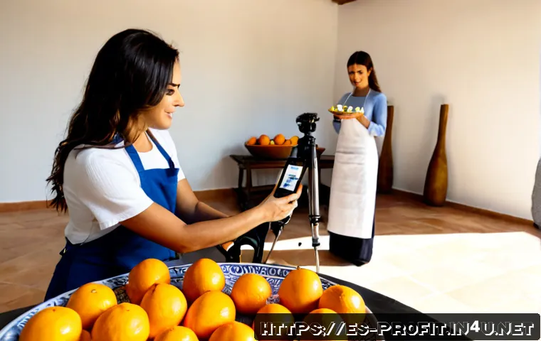 Home 17 브랜디드 콘텐츠 제작 - Photorealistic branded content production scene in a sunlit creative studio in Madrid, diverse Spani...