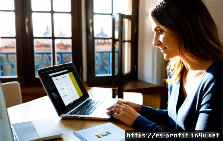 Home 17 네이버 애드포스트 활용 - Photorealistic home workspace of a Spanish-speaking lifestyle blogger reviewing website earnings on ...