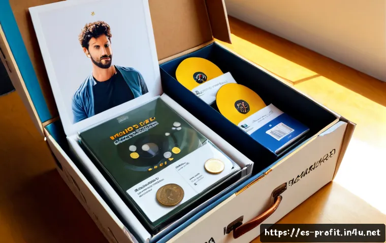 팬덤 경제 수익 모델 - Photorealistic scene of a Spanish indie musician in a bright Barcelona home studio packing premium f...